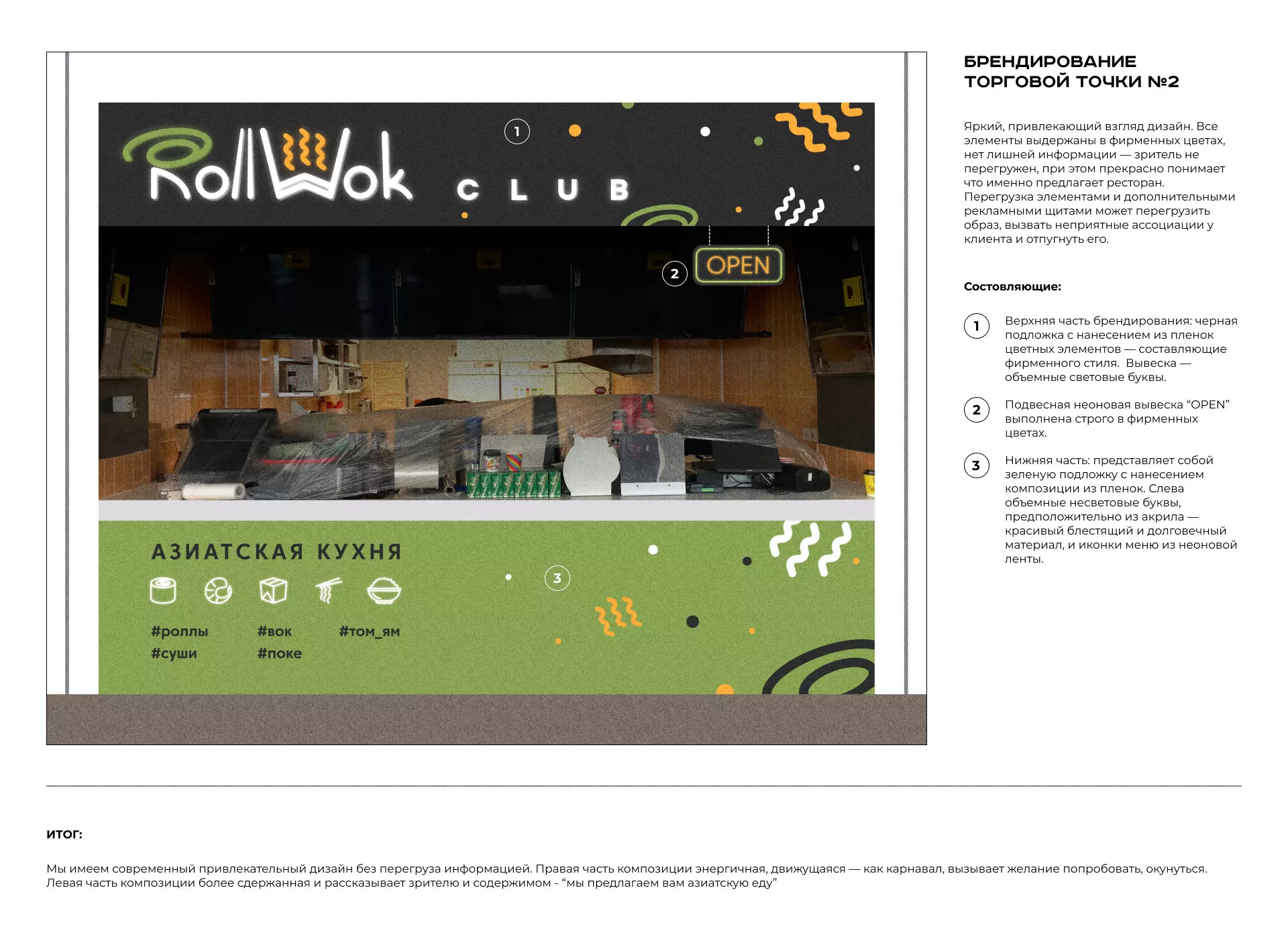 Брендирование торговых точек суши-бара «Roll Wok Club» в Скопине