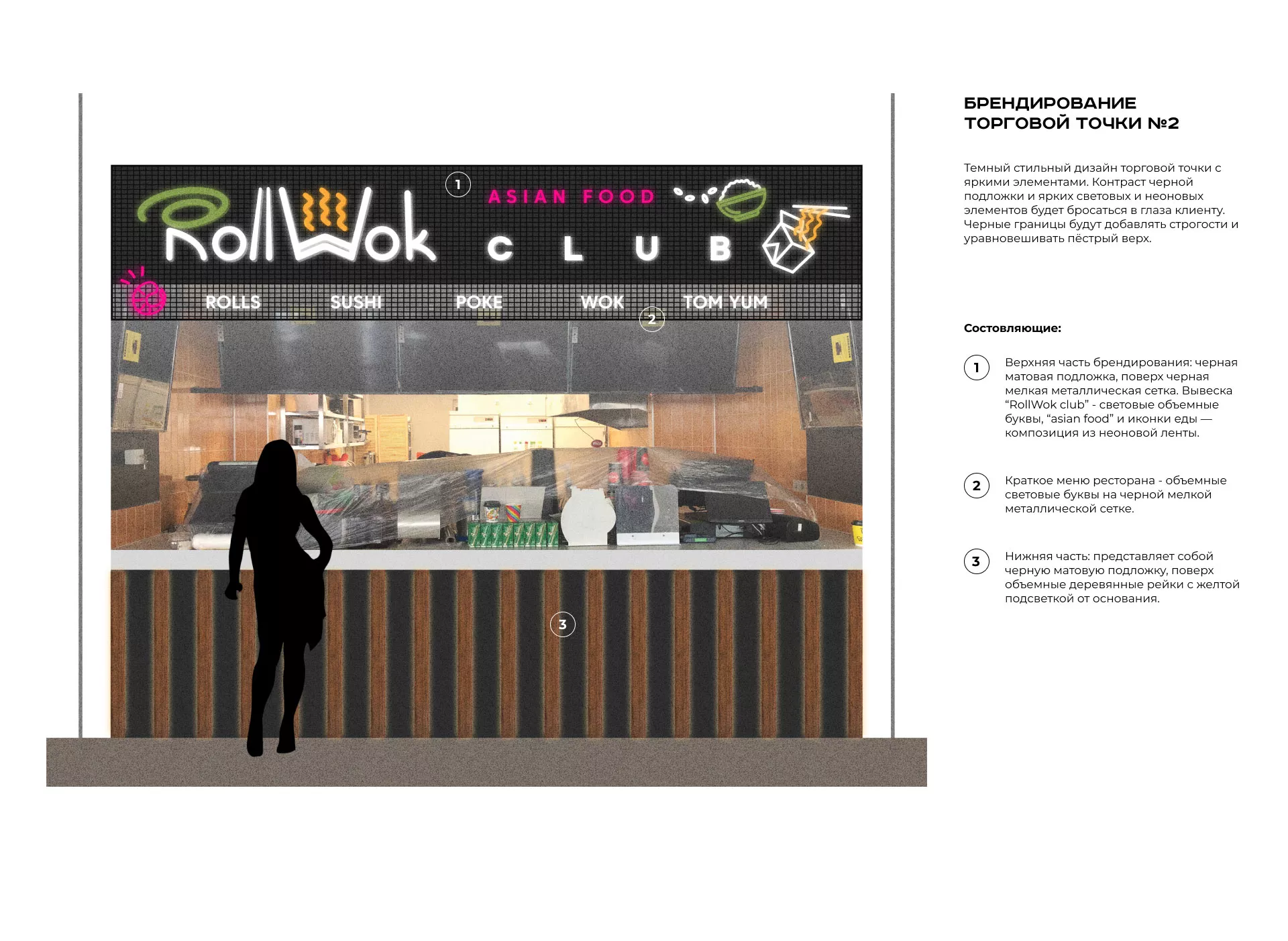 Брендирование торговых точек суши-бара «Roll Wok Club» в Скопине